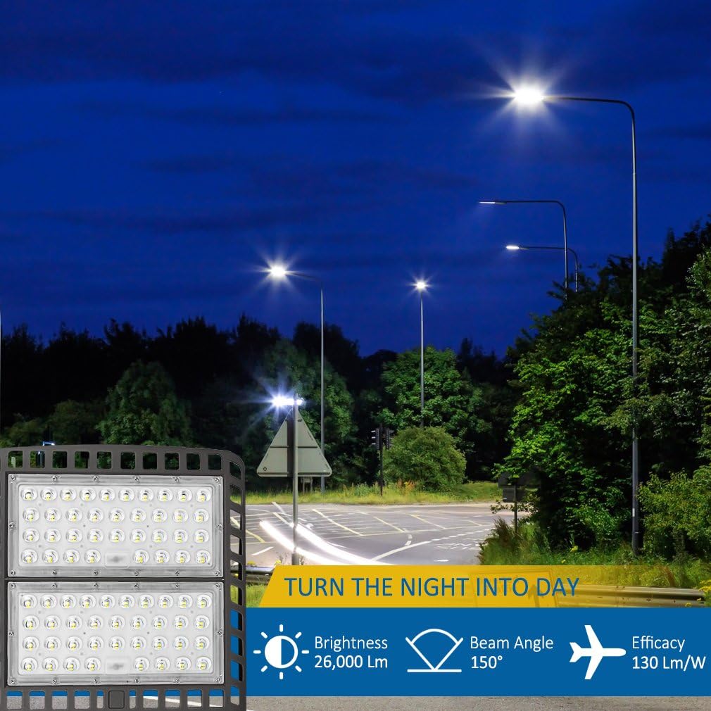 ledmo 3 Pack LED Parking Lot Lights with Photocell Slip Fitter 26000lm Outdoor Dusk to Dawn Commercial Shoebox Pole Lighting Flood Security Lamp for Street Area Stadium 5000K 200W