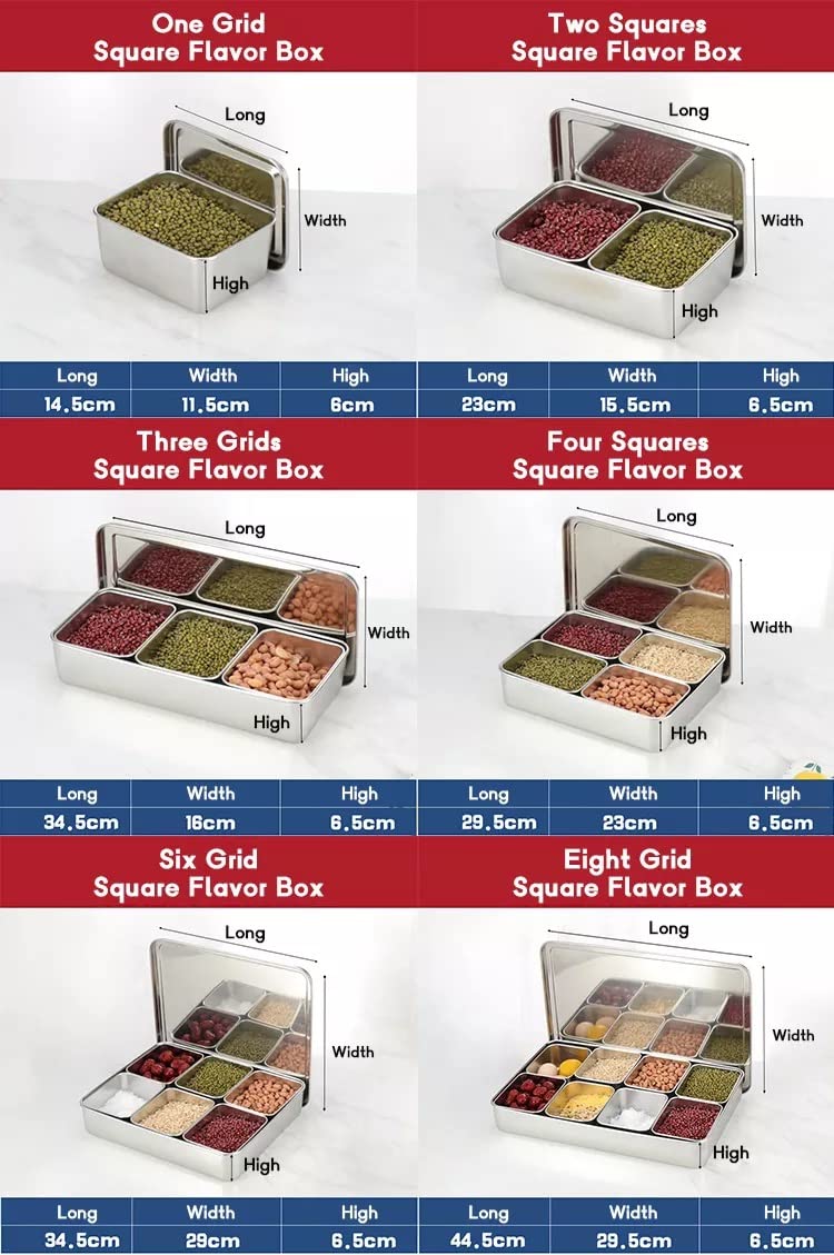 Xarra - Japanese Mini Container, Stainless Steel Yakumi Mise En Place Box, Multi Compartment Set For Food, Herbs, Seasoning and Spices (6 Compartment)
