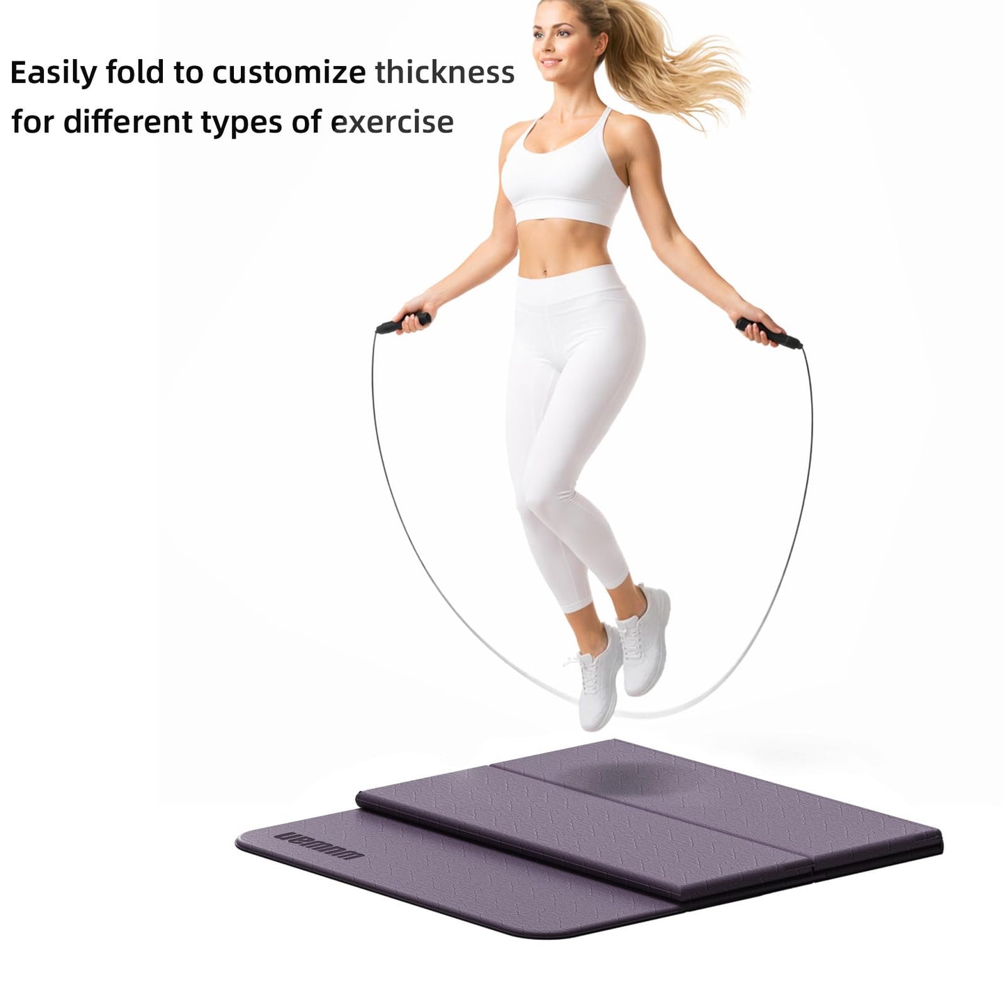 Folding Yoga Mat Extra Thick 0.4 Inch, Foldable Yoga Mat 75 x 26 Inches,TPE Exercise Mat, 7-Panel Non Slip Cushioned Fitness Mat for Yoga, Pilates, Stretching, Home Workout (Purple)