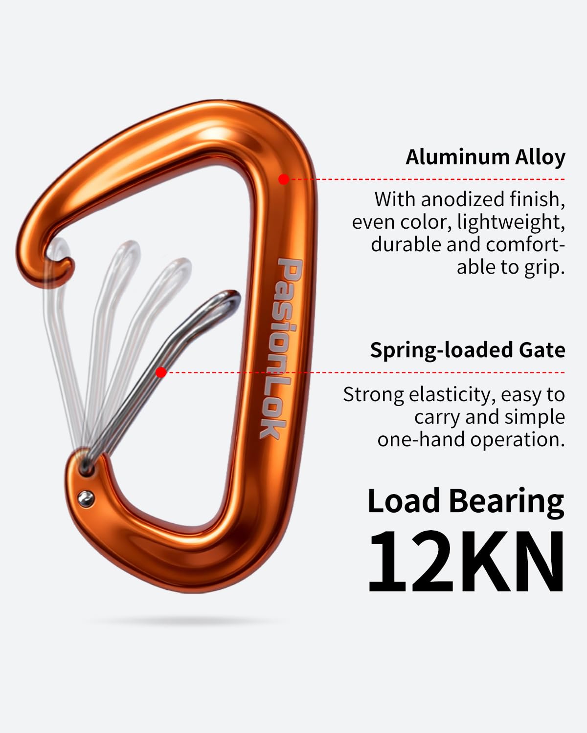 PasionLok Carabiner Clips Heavy Duty 12KN, 4 Pack Aluminum Carabiner Keychain, Small D Ring Hook for Hammock Camping Essentials, Backpack Key Ring Clip, Dog Leash, Multi Color