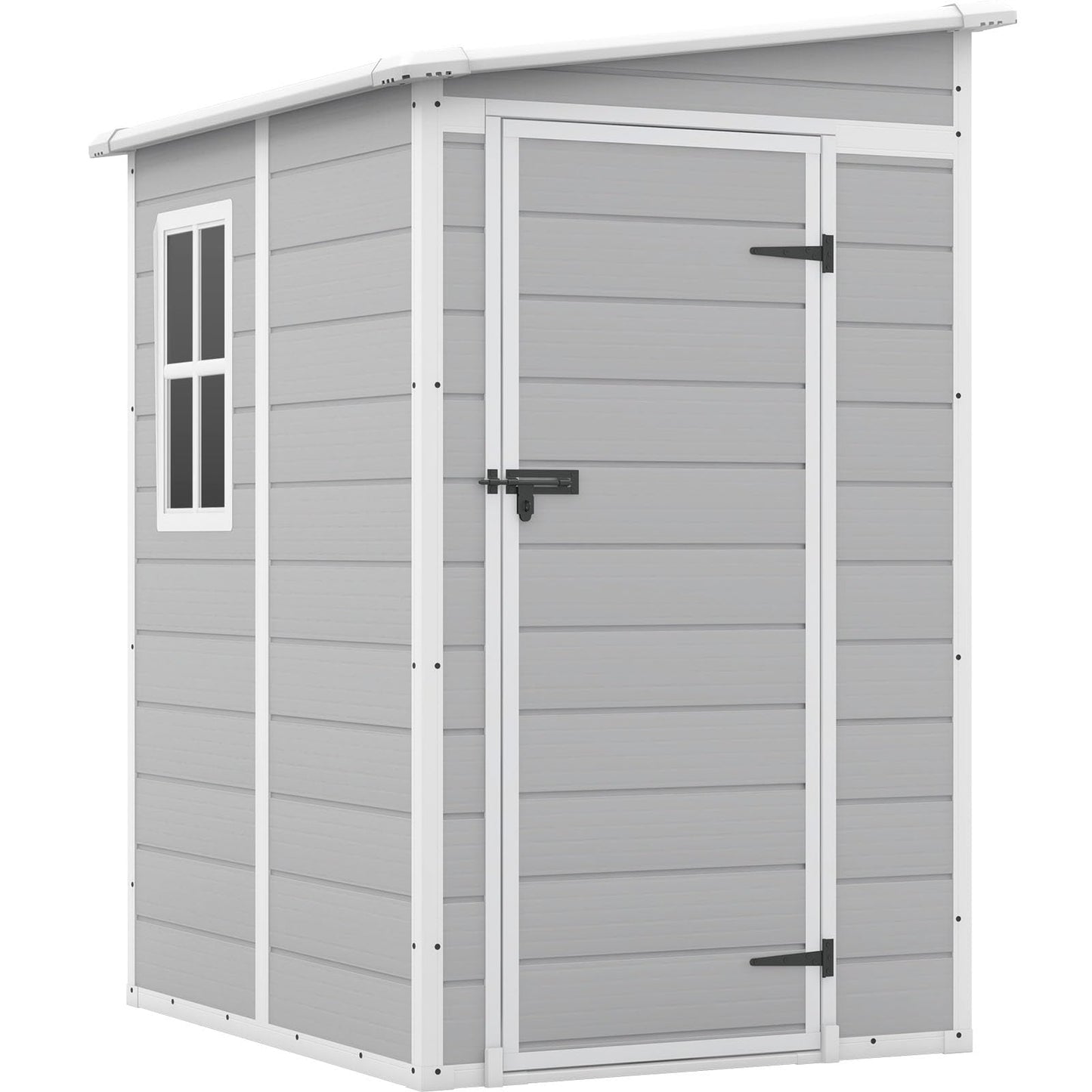 Patiowell 5x4 FT Outdoor Storage Shed with Floor, Resin Outside Storage Shed with Floor & Lockable & Window Door for Patio Furniture, Garden Tools and Bicycle, Light Gray