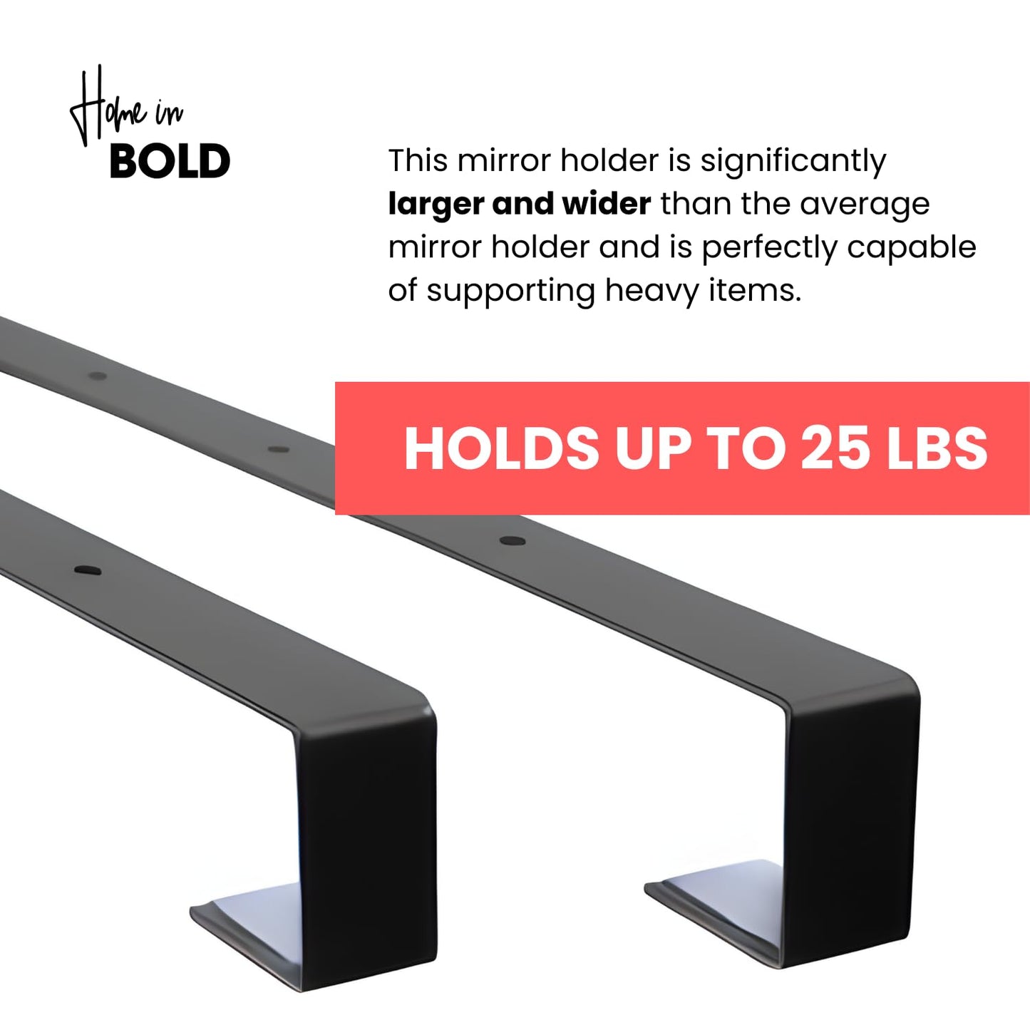 20'' Extra Long Heavy Duty Black Set 2 Mirror Brackets Patent Pending Over-The-Door Mirror Hanger: Door Mirrors Hanger Set Anti-Scratch Lining | Over The Doors Mirrors Hooks Adjustable Height