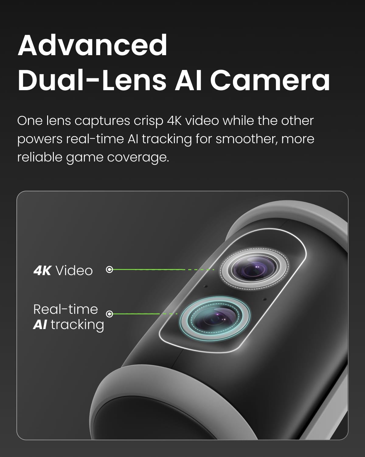 XbotGo Falcon All-in-One AI Action Camera, 4K Auto Tracking Sport Camera for Soccer, Basketball & Football, Dual-Lens Team Sports Recorder with Live Streaming, No Subscription Required (Edge Green)