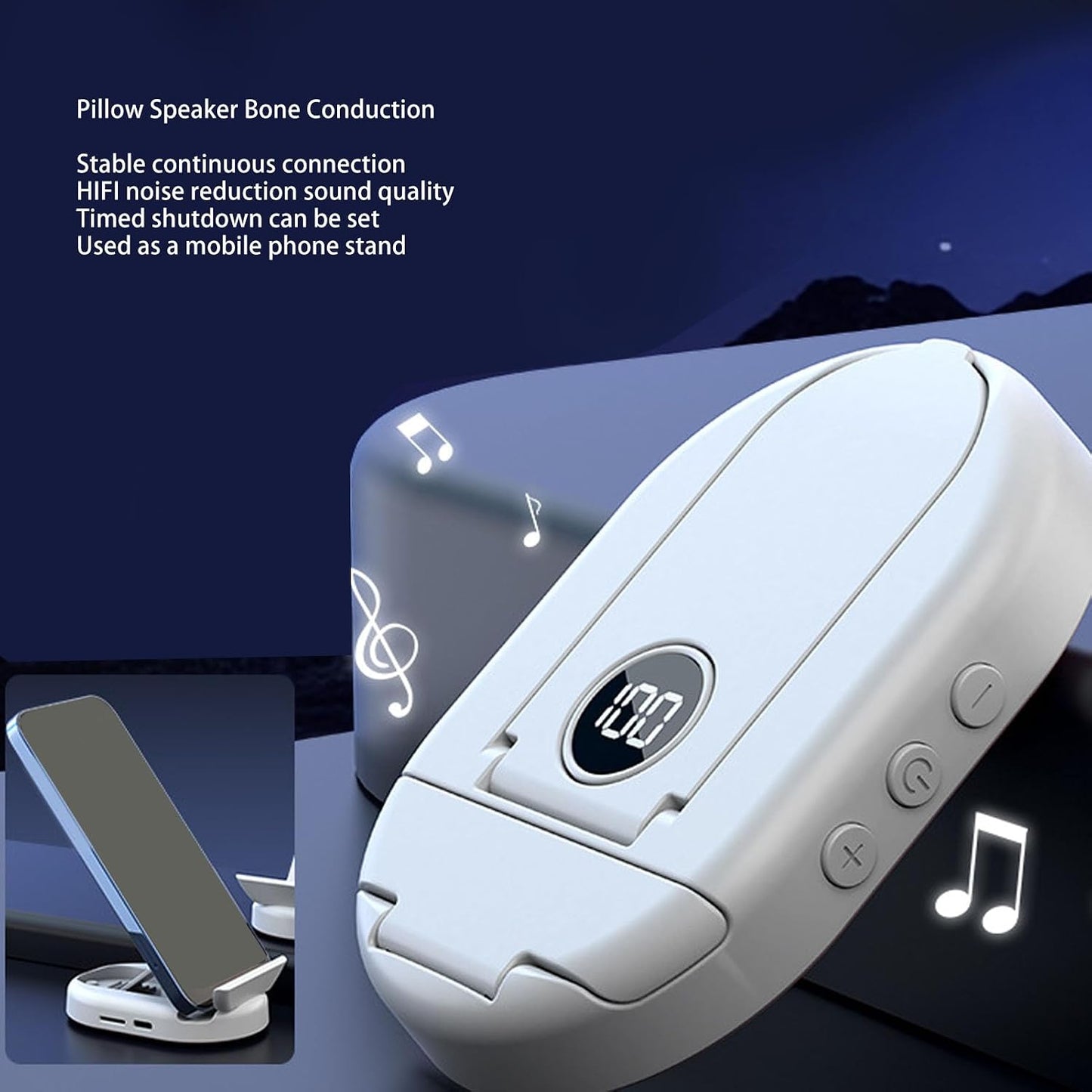 Yunseity Bone Conduction Speaker Pillow with, White Noise Sound Machine for Sleep, Timer Shutdown Stand for Phone