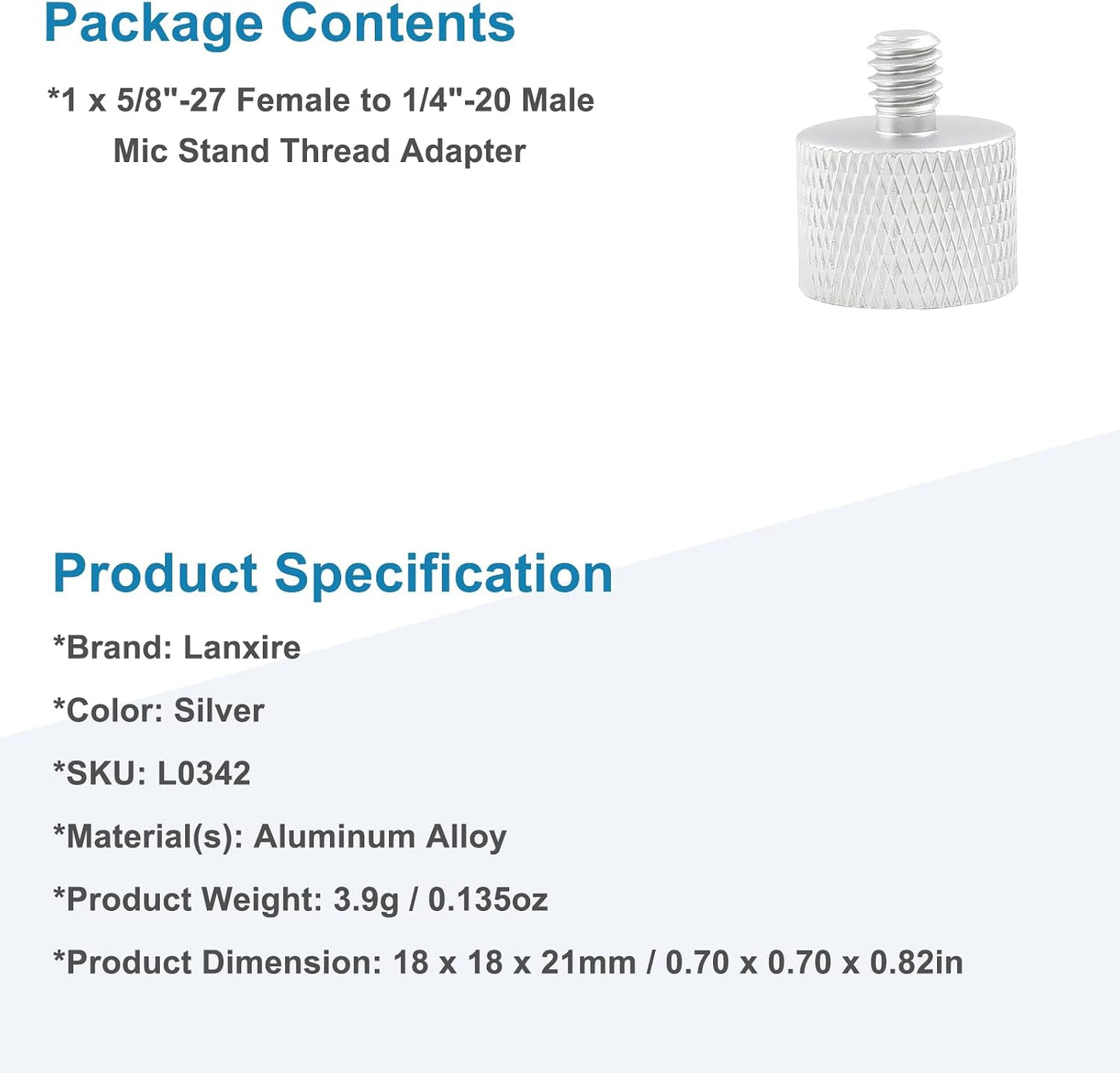 5/8" 1/4" Mic Stand Adapter Female to Male, Microphone Screw Adapter, Thread Conversion Connector for Microphone Mount