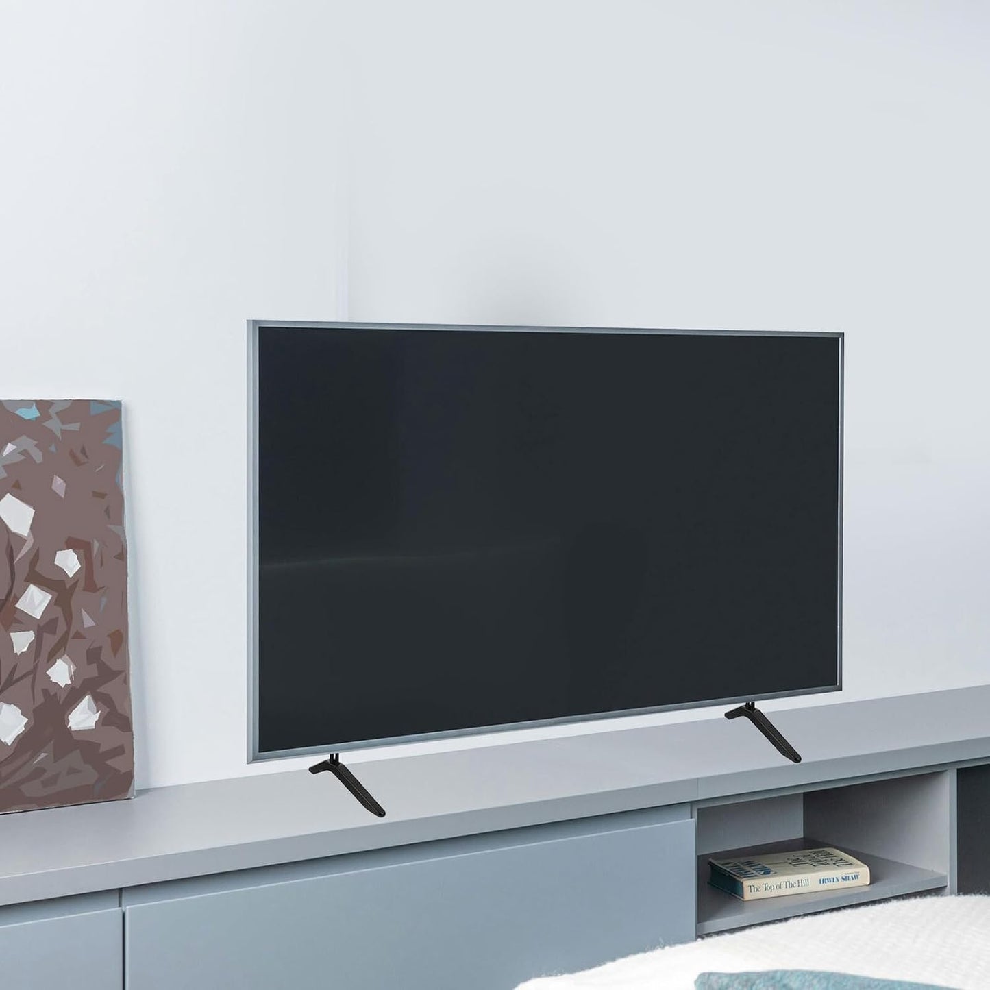 HAPINARY Universal Tv Stand Tabletop Mount Holder Adjustable Height Compatible with Flat Screen Tvs Grey Desktop