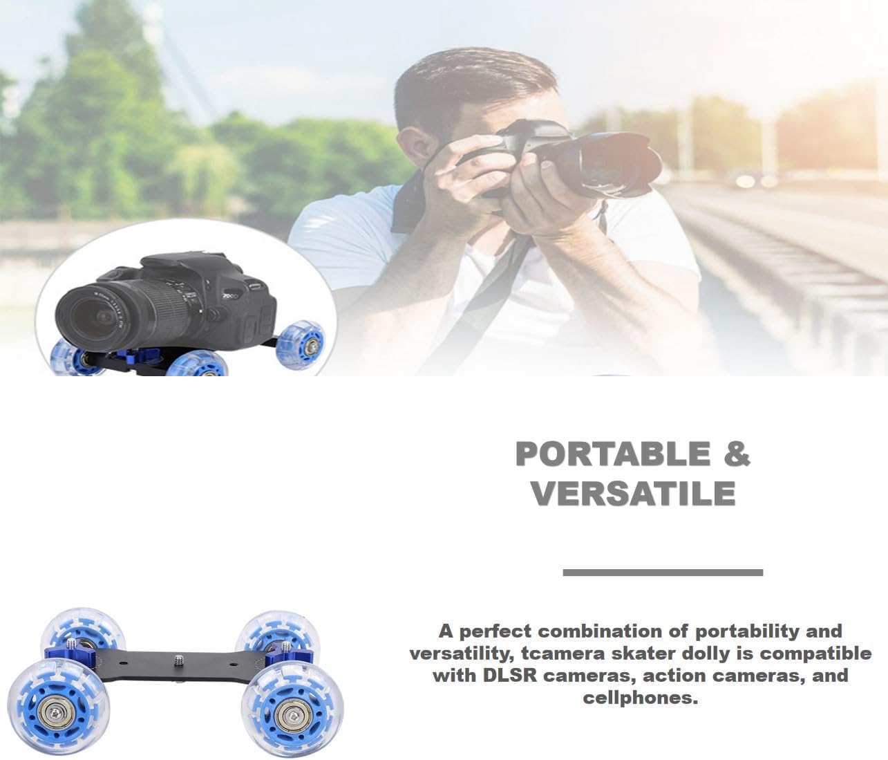 BONKZEBU Filmmakers Camera Dolly Skater Professional Rolling Cart Smooth Stable Movement Adjustable Platform DSLR
