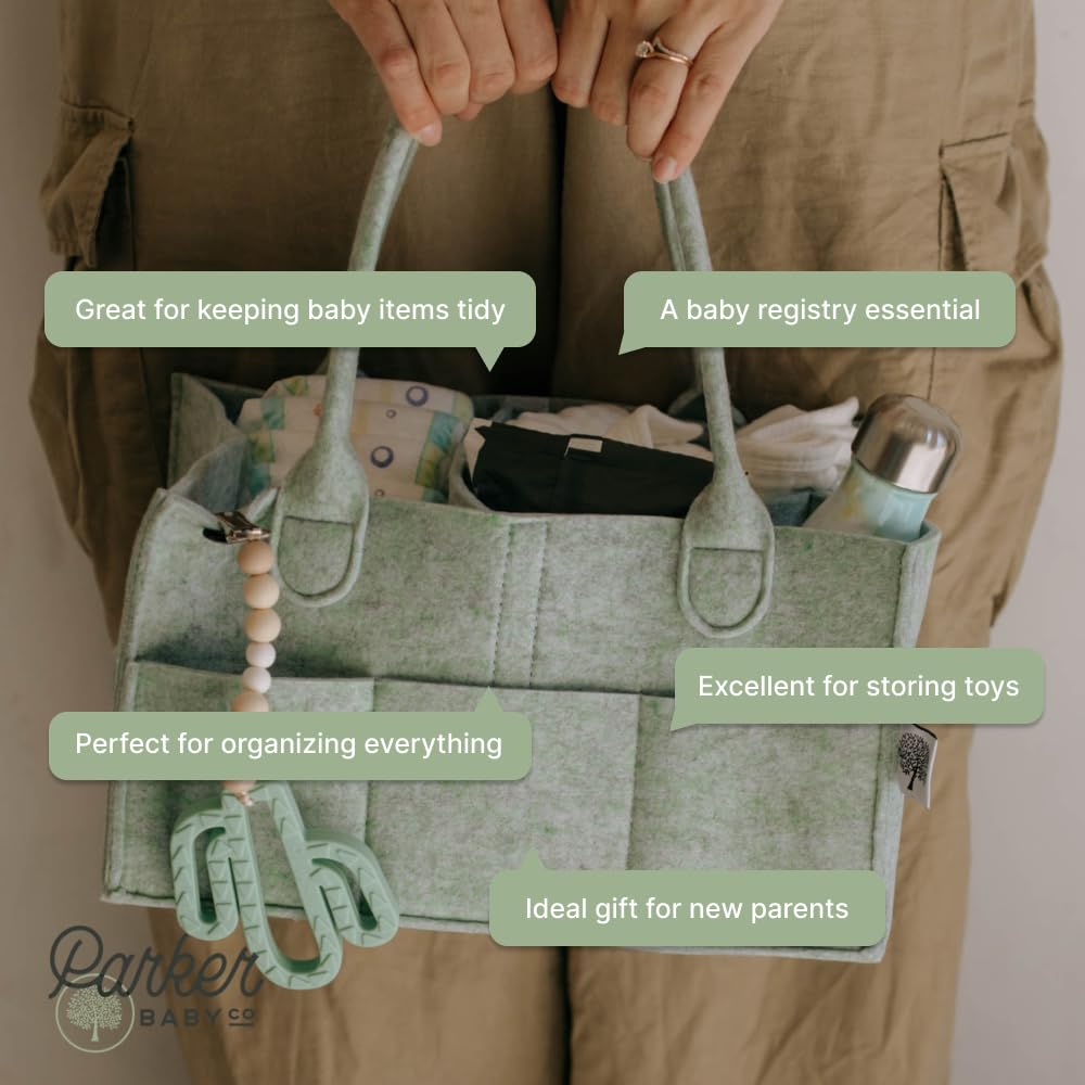 Parker Baby Diaper Caddy - Stylish Nursery Storage Bin & Car Organizer for Diapers - Sage Green
