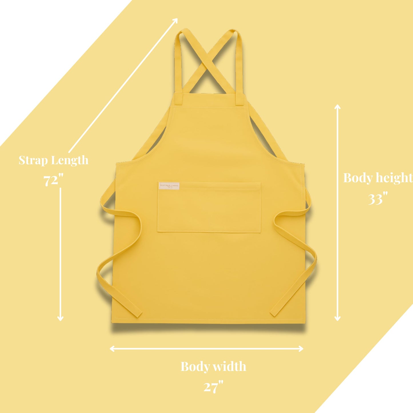 RUSTIQUE LINENS Lemon Cotton Cross Back Apron with Waterproof Inner Membrane and 2 Pockets for Men and Women – Adjustable Water Resistant Chef Apron for Cooking, Baking, BBQ, or Work