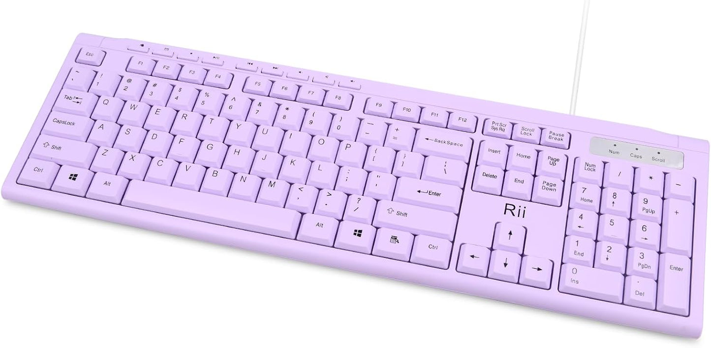 Rii RK907 10/8 7 Ultra-Slim Compact USB Wired Keyboard for Mac and PC,Windows / / Vista/XP(Purple)
