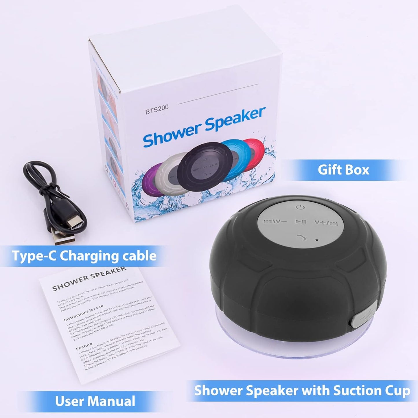 LUKADER Mini Bluetooth Shower Speaker Waterproof Cute Portable Wireless Water-Resistant Speaker Suction Cup,Handsfree