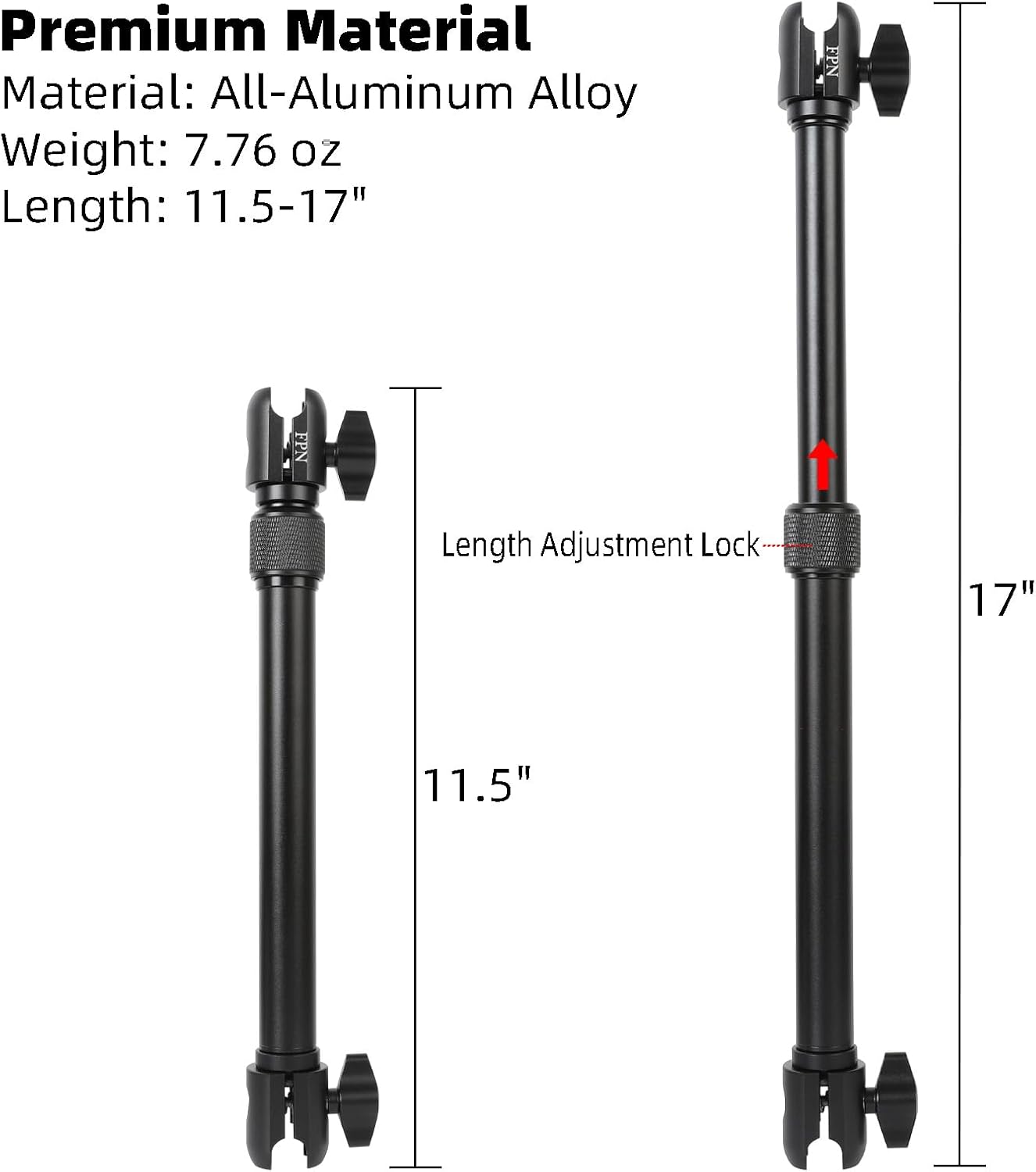 FPN 11.5 17 Inch, 1" 25mm All-Aluminum Extension Double Socket Arm, Adjustable Telescopic Mounting Arm to Compatible