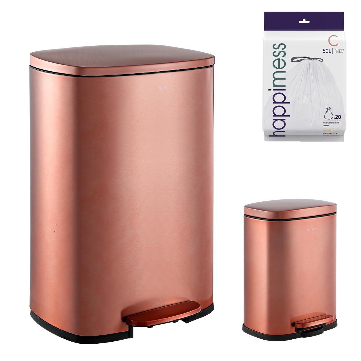 happimess HPM1006D Connor Rectangular 13-Gallon Trash Can with Soft-Close Lid and Free Mini Trash Can, Fingerprint Resistant, Modern, Minimalistic for Home, Kitchen, Office, Bathroom, Rose Gold