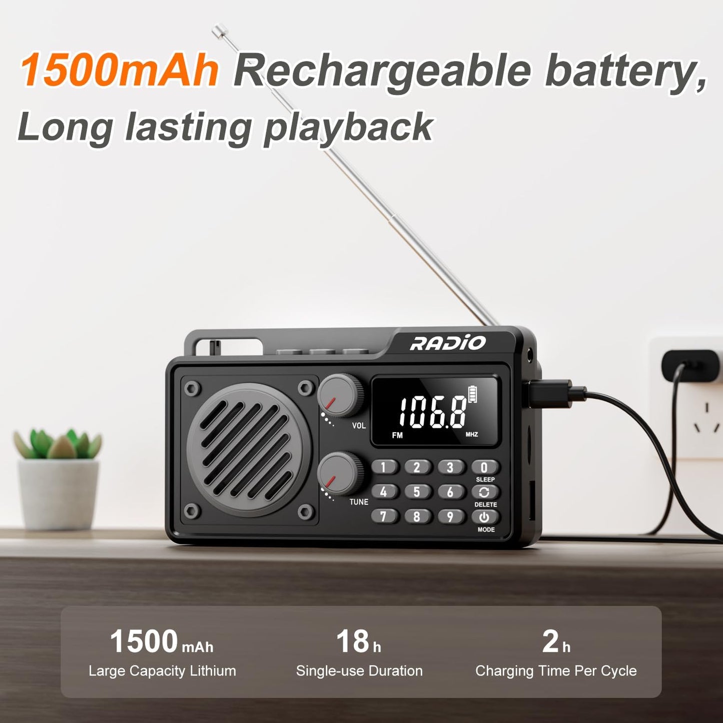 kamapulo 1500mAh Portable Radio AM FM Rechargeable with Best Reception, Transistor shortwave Radio Wireless Bluetooth