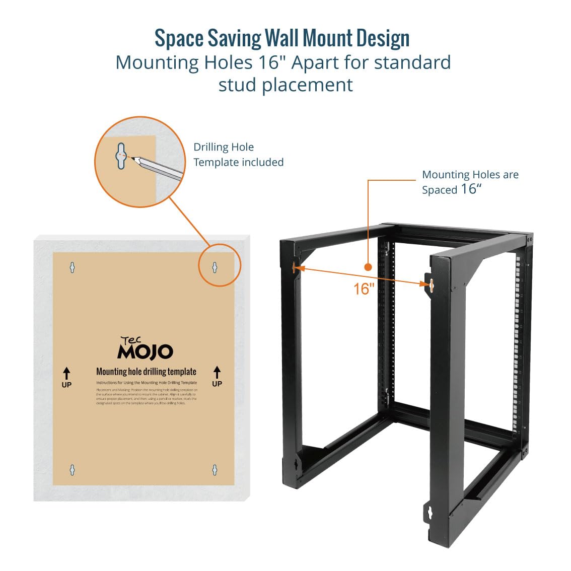 Tecmojo 12U Wall Mount Server Rack, Open Frame Network Rack for 19" Computer/AV/Data/IT/Media Equipment, 18" Depth, 16" Apart Mounting Holes, Swing Gate, Square and Tapped Holes