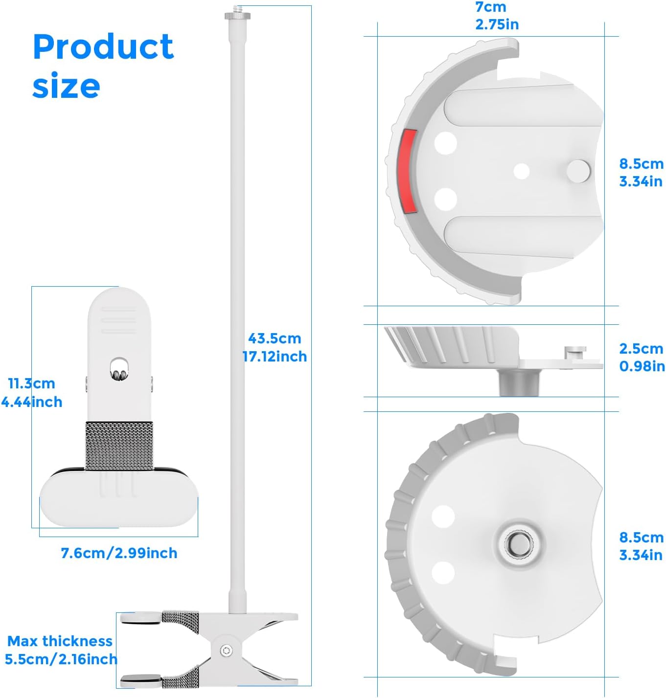 Baaletc 15.7" 1/4" S2/V43 Universal Baby Monitor Mount Adjustable Gooseneck Arm with Strong Clip Clamp, Thread Camera