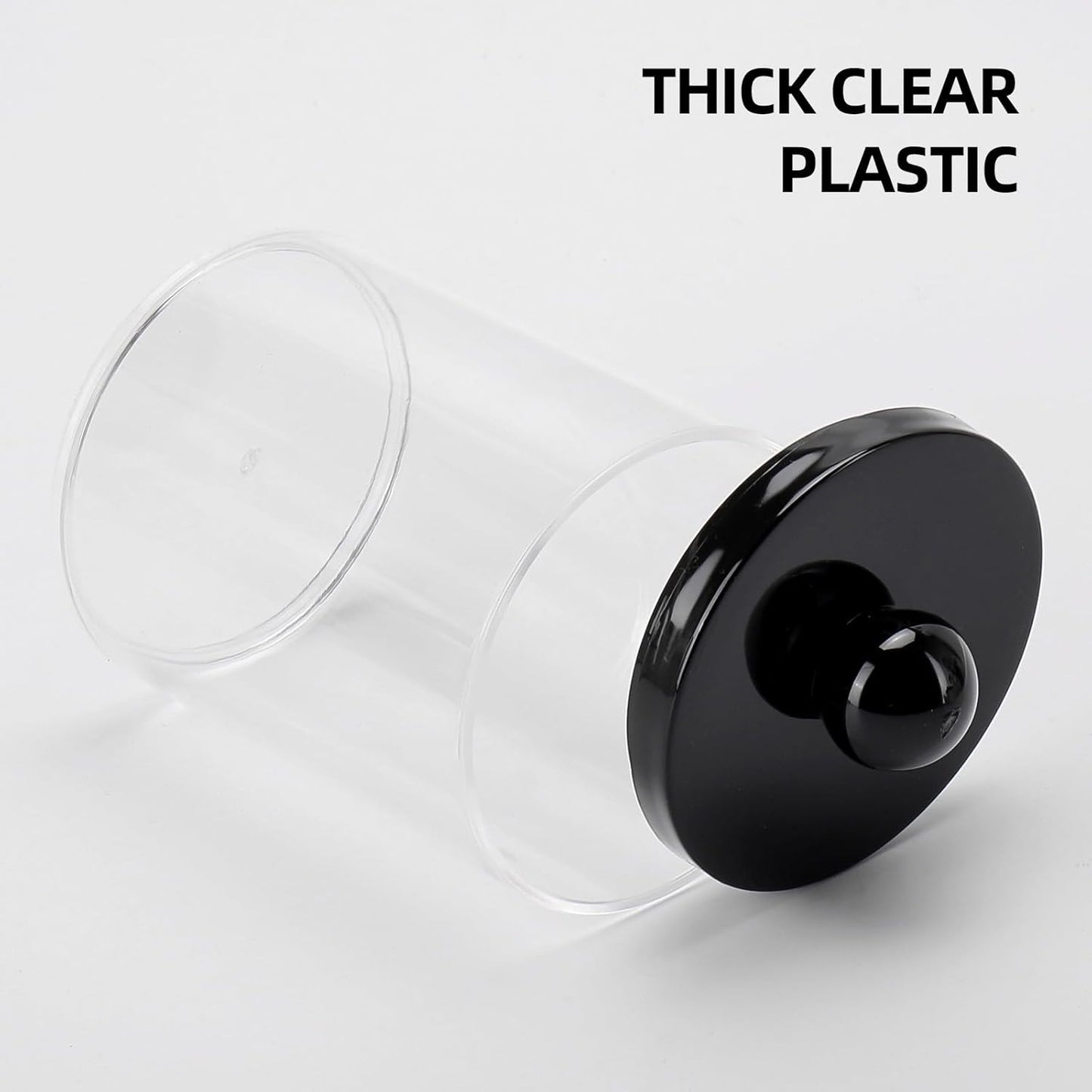 Tbestmax Qtip Holder - 10oz Plastic Apothecary Jar with Black Lid for Cotton Swabs & Pads | Black