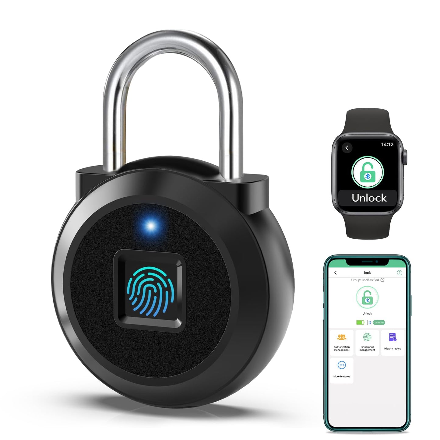 Fingerprint Lock, Dhiedas Gym Locker Lock with Fingerprint Bluetooth APP, Biometric Finger Print Padlock with Keyless, Waterproof Smart Padlock for Locker School Suitcase Cabinet Storage