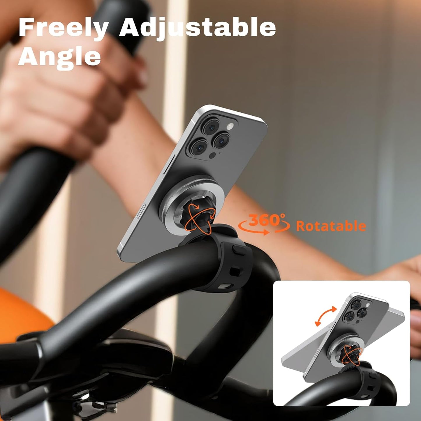 A2C Phone Holder for Peloton Bike, Stroller Phone Holder with Strong Magnets, Adjustable Strap Phone Mount for Shopping