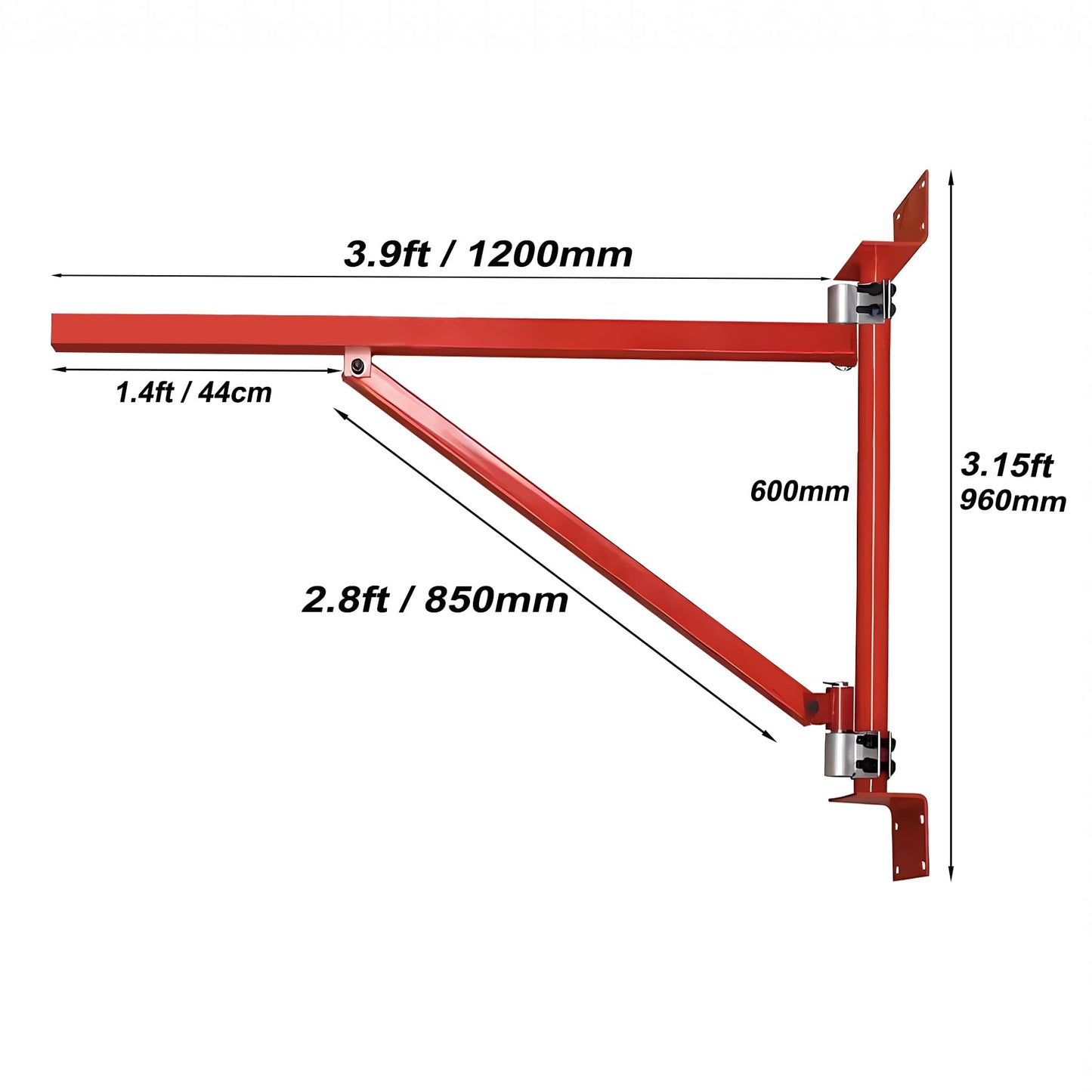 BIGalleons 660lb Wall Mount Jib Crane - Heavy Duty Steel Construction, 180° Rotation, 47" Reach, Professional Hoist Bracket for Workshop & Garage (Red)