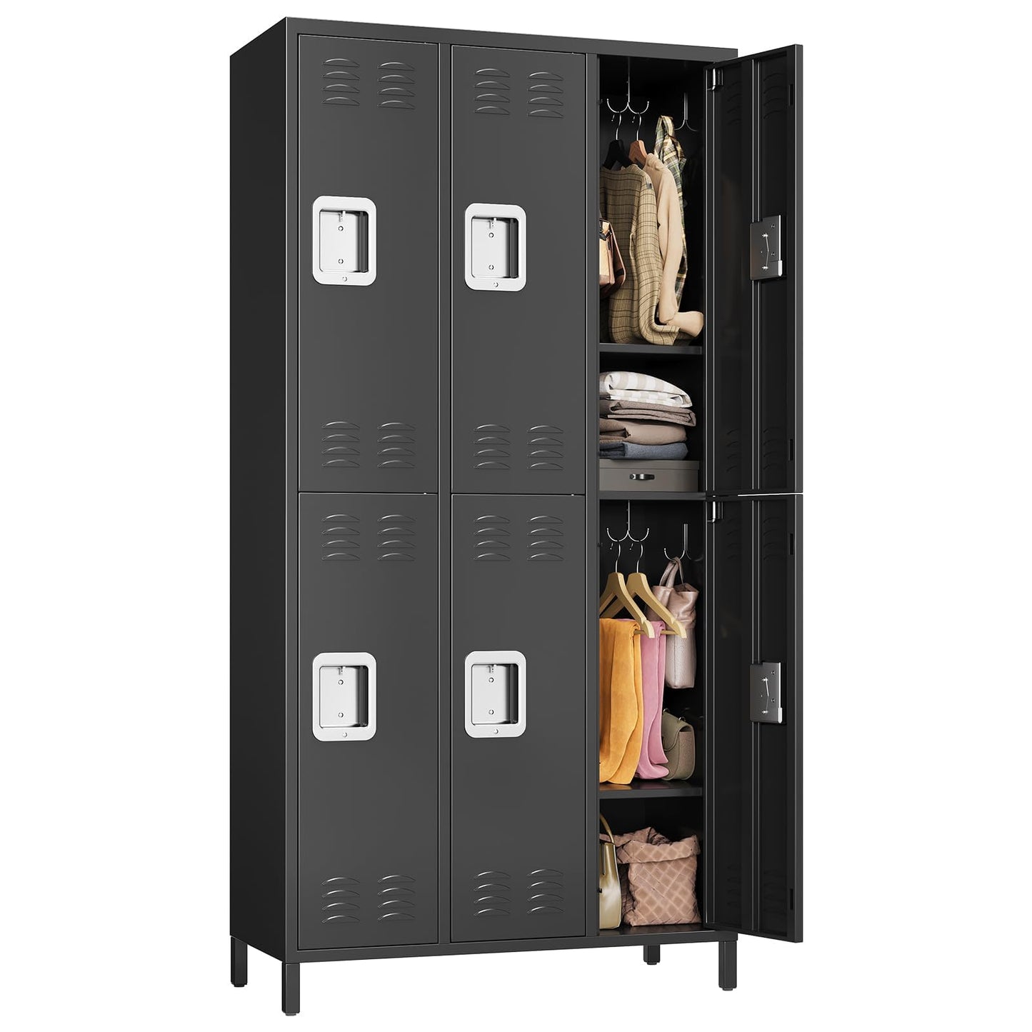 GarveeHome Metal Storage Locker with 6 Doors, Metal Locker for Employees with 18 Hooks for Garage School Office Gym Home, Assembly Required, Black