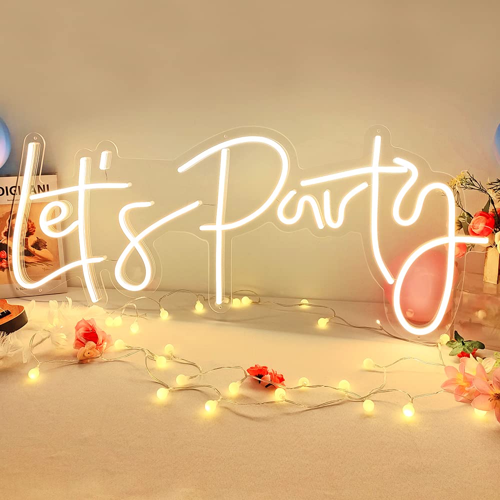 Divatla Super Large Neon Sign - 'Let's Party' for Engagement, Prom, Wedding & More - Dimmable, Warm White