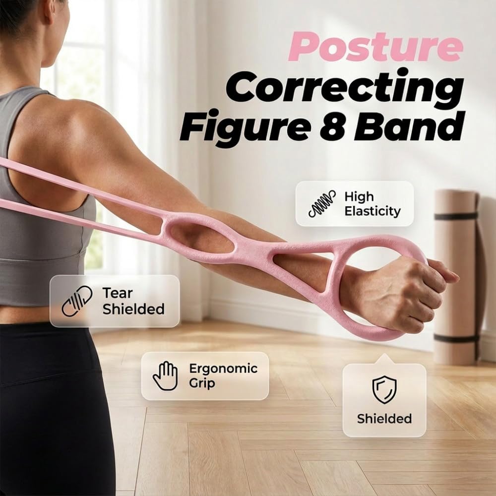 Figure 8 Resistance Band with Handles, 2026 New Resistance Bands for Women & Men, Workout Bands with Non-Slip Handles for Toning, Posture Correction, Home Gym, Yoga (Blue-2PCS)