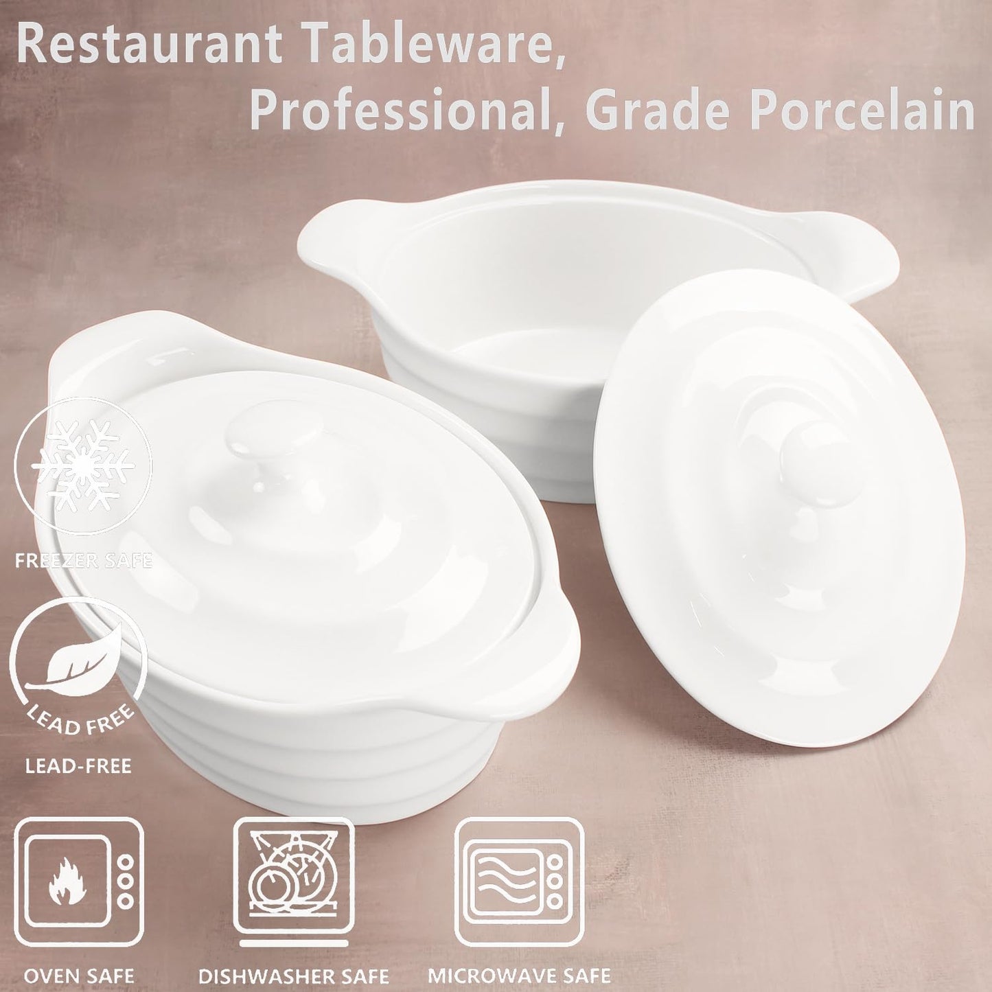 jinsongdafa Casserole Dish 25 oz, French Onion Soup Ceramic Bakeware Set with Lids, Ceramic Mini Cocotte Set, Baking Dish with Lids and Handles, Microwave, Dishwasher, Oven Safe 9.6 Inch