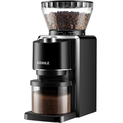 KIDISLE Conical Burr Coffee Grinder, Electric Coffee Bean Grinder for Precise Grinding, 35 Settings, 2–12 Cup Selector, Anti-Static Design for Home Use, Black
