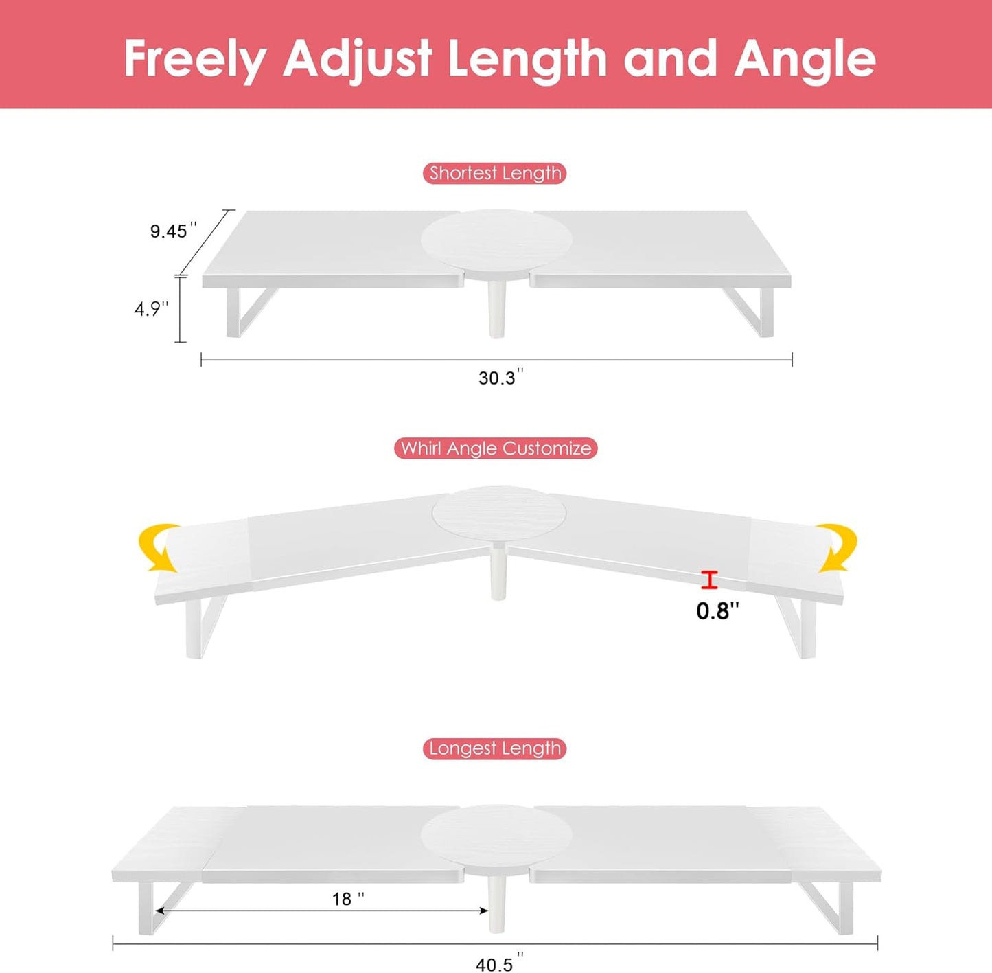 2 Across-Star Dual-Monitor Stand for Desk - Large Adjustable Length and Angle Riser for Monitors, Double Computer