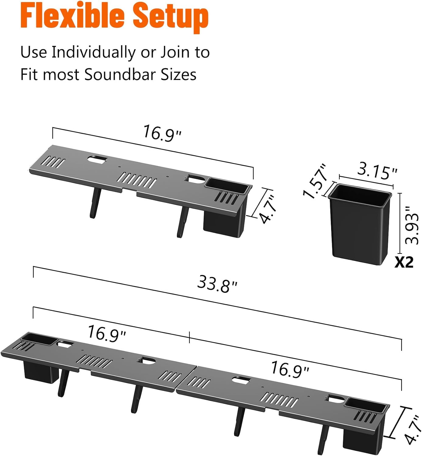 CUISIBOT 15 lbs, (33.8") Soundbar Mount, No Drilling Steel TV Top Shelf with Storage Boxes, Sound bar Mount up