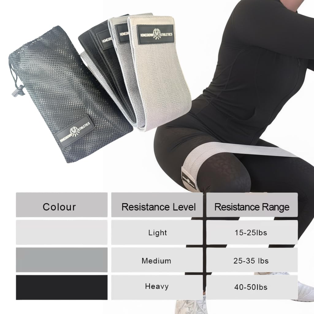 Homegrown Athletics Fabric Resistance Bands for Women, Non-Slip Booty Bands and Glute Bands for Legs and Butt Workouts, Set of 3 Hip Circle Bands with Carry Bag