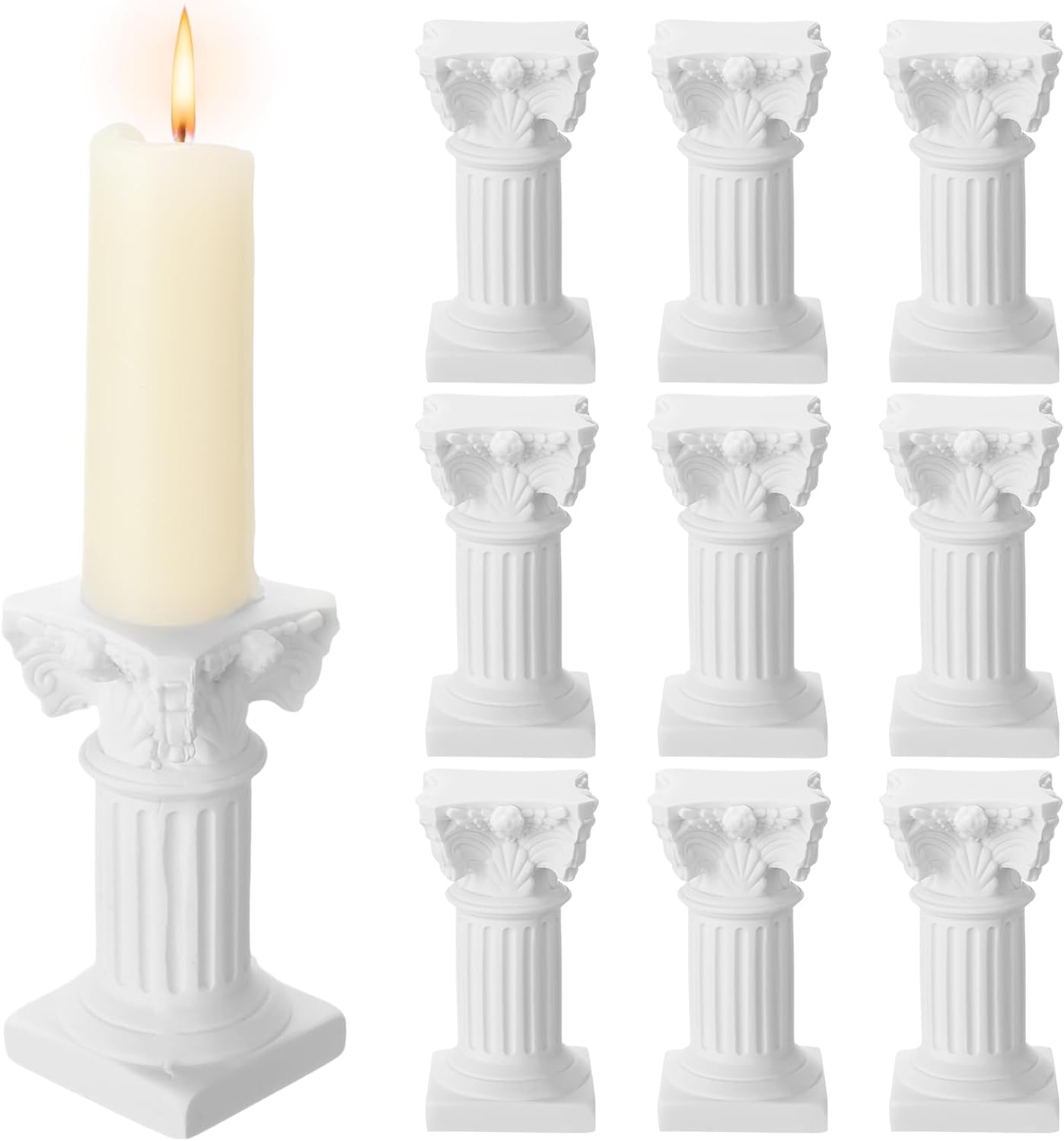 Reallnaive Mini Greek Column Candle Holders - 10 Pcs Resin Pillar Stands for Wedding & Christmas Decor
