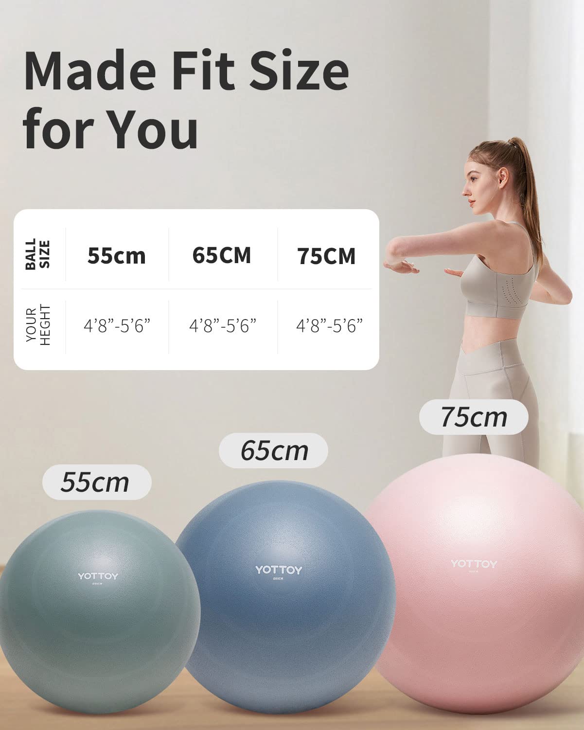 YOTTOY Exercise Ball for Pregnancy,Anti-Burst Yoga Ball for Physical Therapy,Stability Ball for Ball Chair Fitness with Pump (Pink)