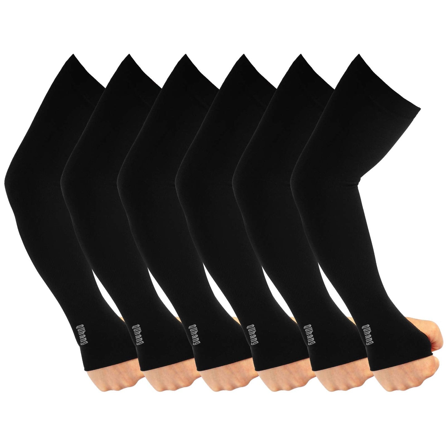 QUhang 6 Pairs Arm Compression Sleeves for Women Men Outdoor UPF50 UV Protection Sun Sleeves Cooling Tattoo Black Sleeve with Thumb Hole