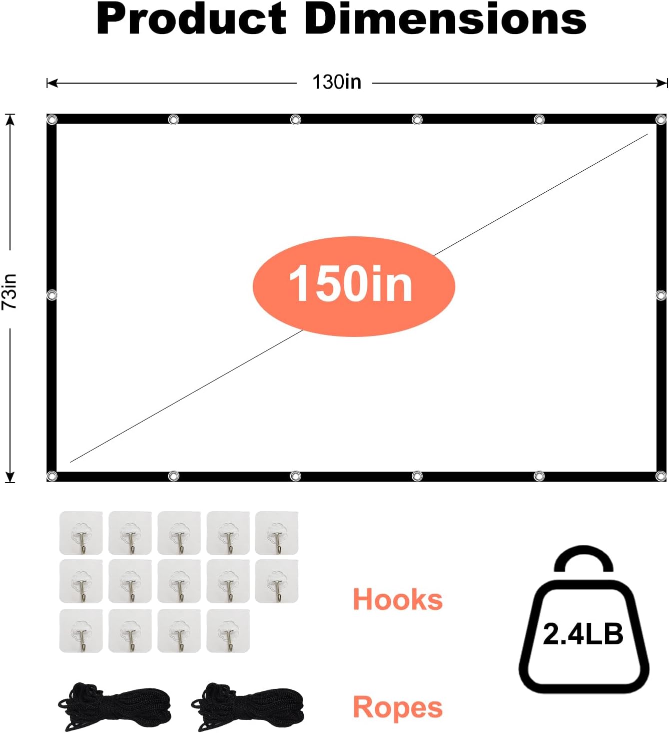 TOWOND 150 inch 16:9 Projector Screen Projection Screen Indoor Outdoor Washable Anti-Crease HD Rear Front Movies Screen