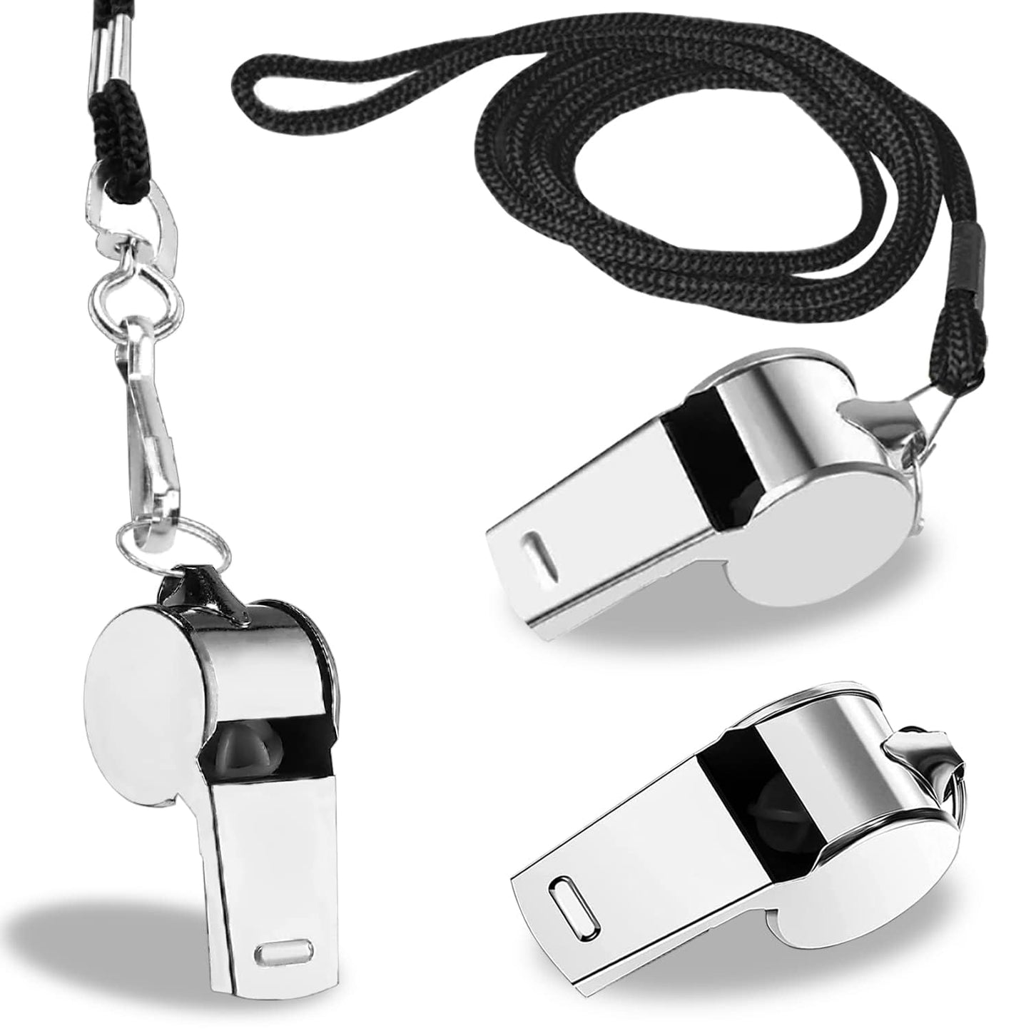 Tiankohelan Whistle for Coaches,Whistle with Lanyard for Coaches Teachers Referees Emergency Outdoor Sports(3 Pcs Loud Stainless Steel)