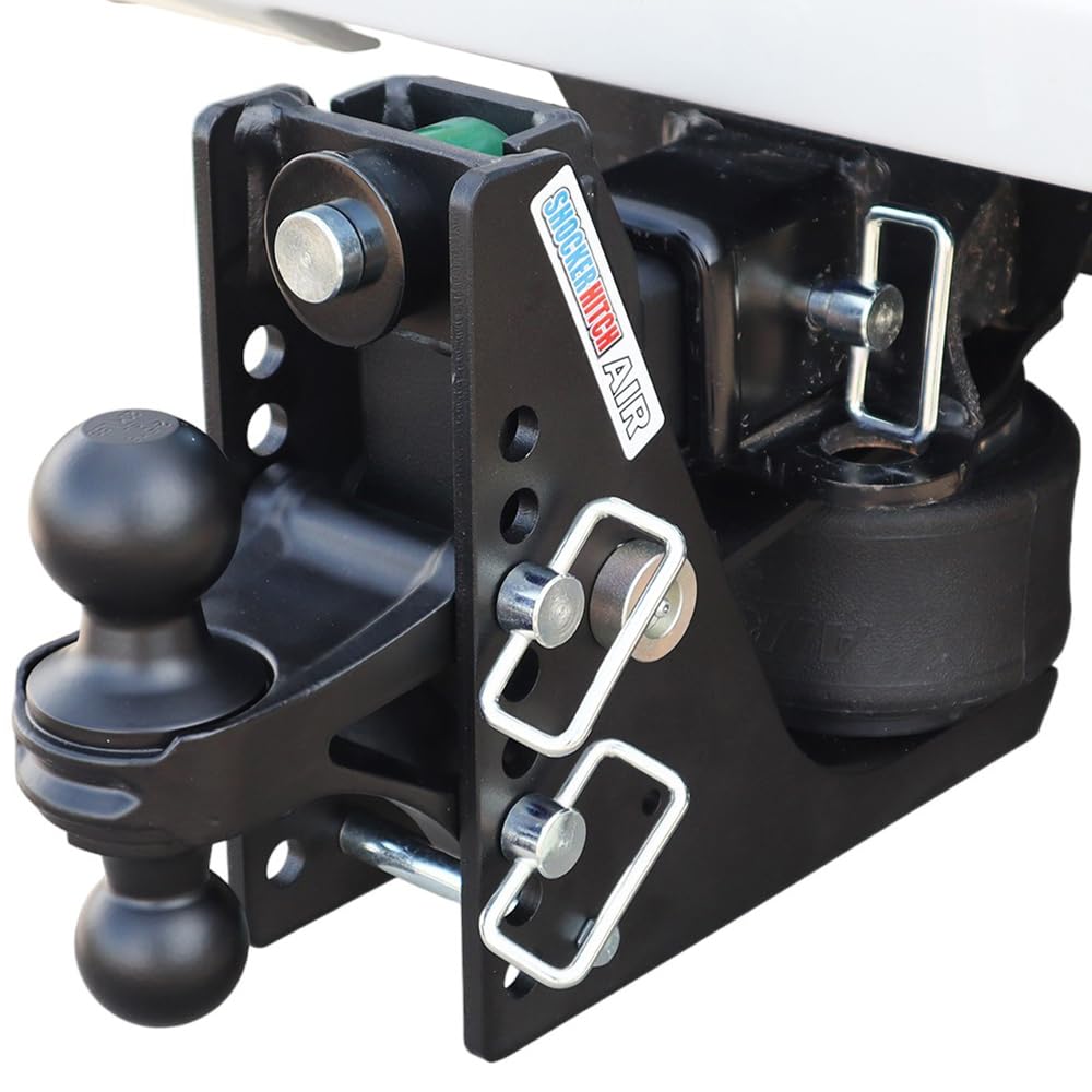 Shocker Max Black Air Ride Hitch with Black Combo 2" & 2-5/16" Balls, Fits 2" Hitch - 14,000 lbs