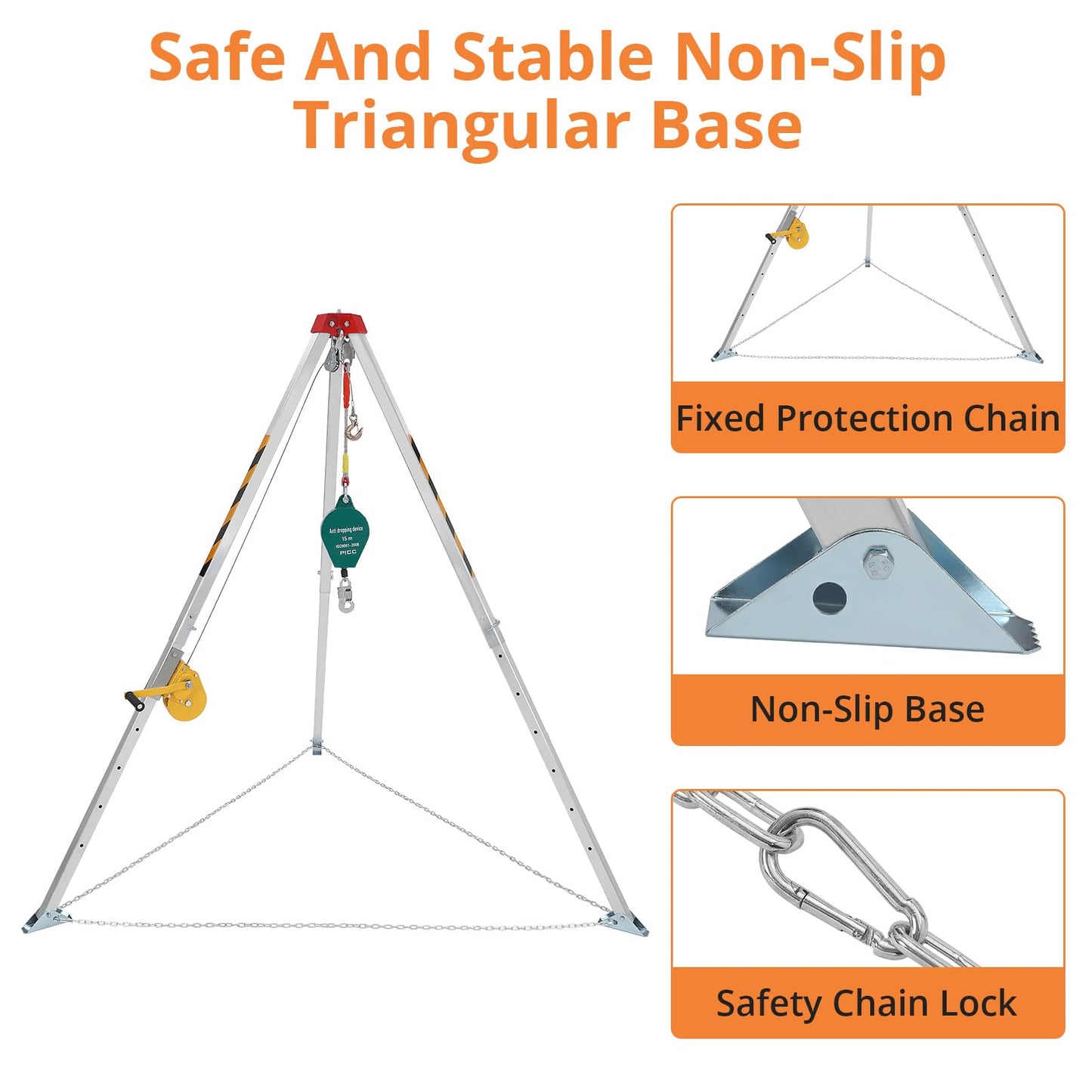 Confined Space Tripod Rescue System, 1200 LB Winch Space Tripod Kit with Self-Locking Safety, Adjustable Legs & 49 Ft Cable for Well, Sewer