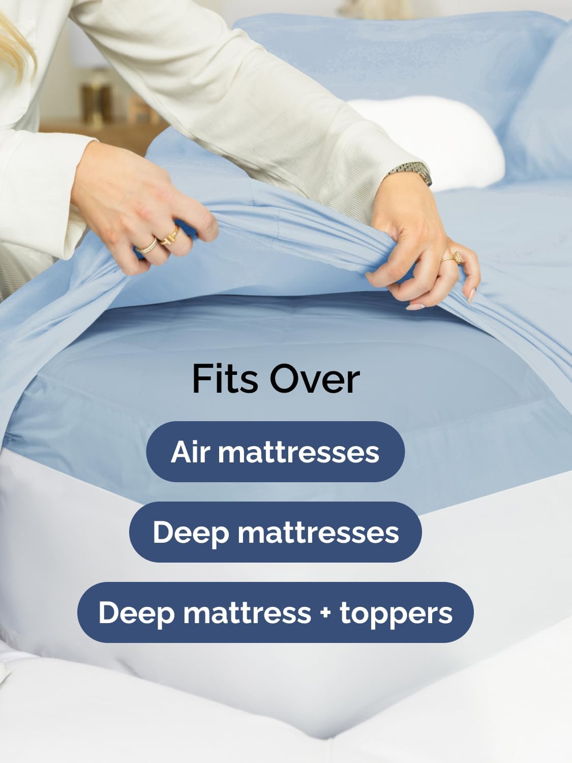 Skiennix Extra Deep Twin Sheet Set | 4-Piece Breathable Cooling Bedding - Soft & Wrinkle-Free - Sky Blue