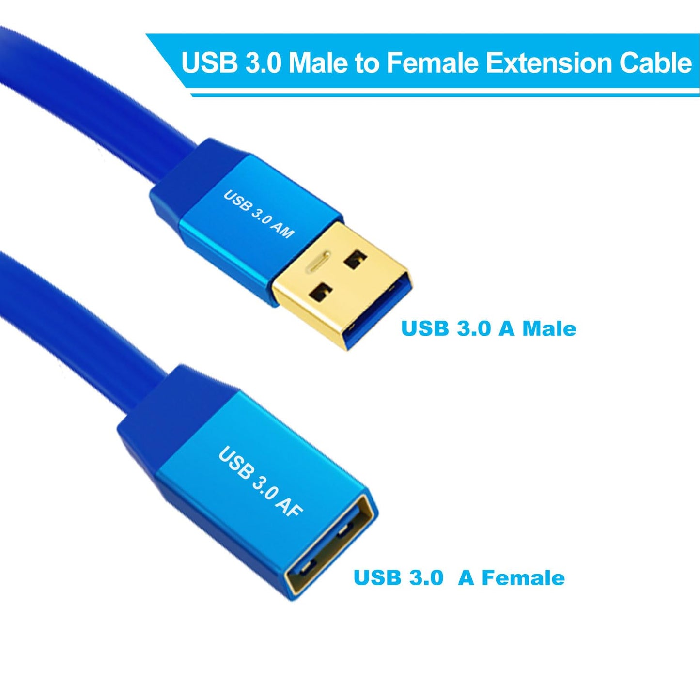 YINGAYOU 3.0 5Gbps 12V 3A 1 m/3.3 USB Extension Cable Flat Flat USB Male Female Extension Cable for Devices Such as
