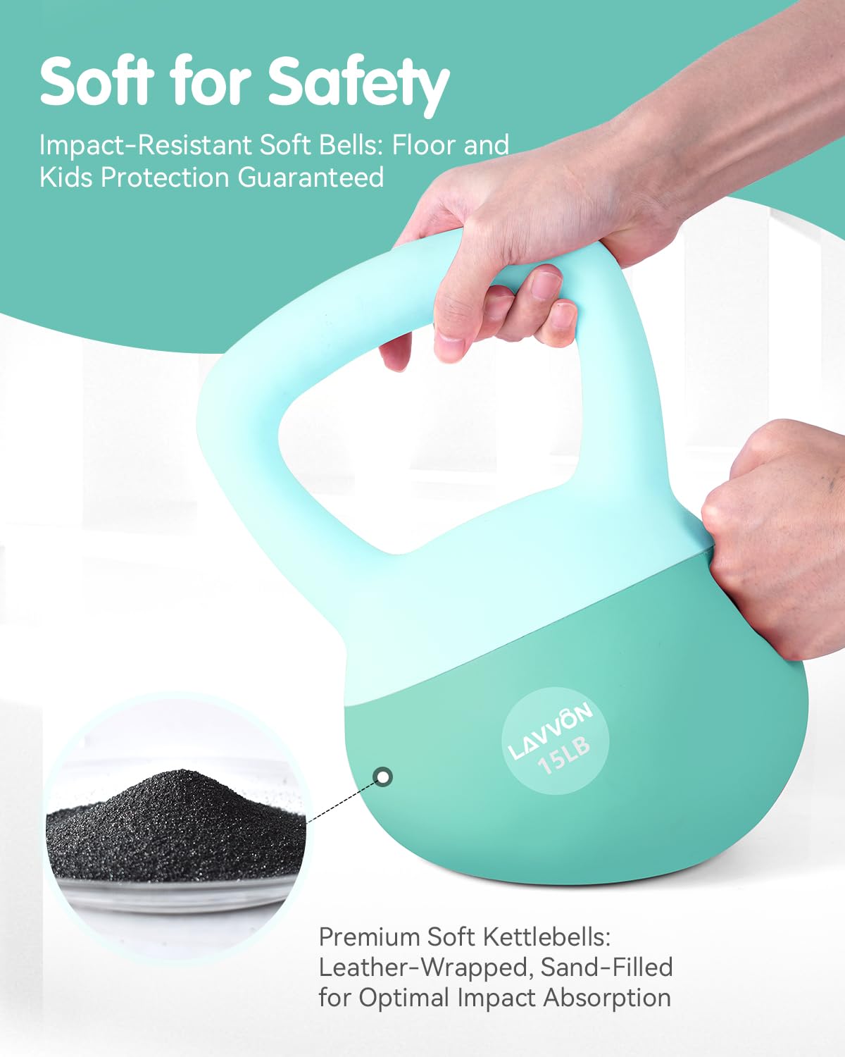 Soft Kettlebell - Cushioned Impact-Resistant Base and Anti-Slip, Kettle bell Anti-Slip Grip Weight for Home Workouts, Safe Strength Training Kettlebells Sets for Women & Men, With Non-slip Gloves (Green, 15 LB)