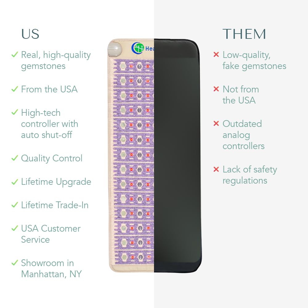 РЕМF Advanced Far Infrared Heating Pad - Professional Biomat for Pain Relief and Healing - Pulsed Electromagnetic Field Therapy - Full Body Mat with Red Lights, Amethyst, Tourmaline and Jade - 60 x 24