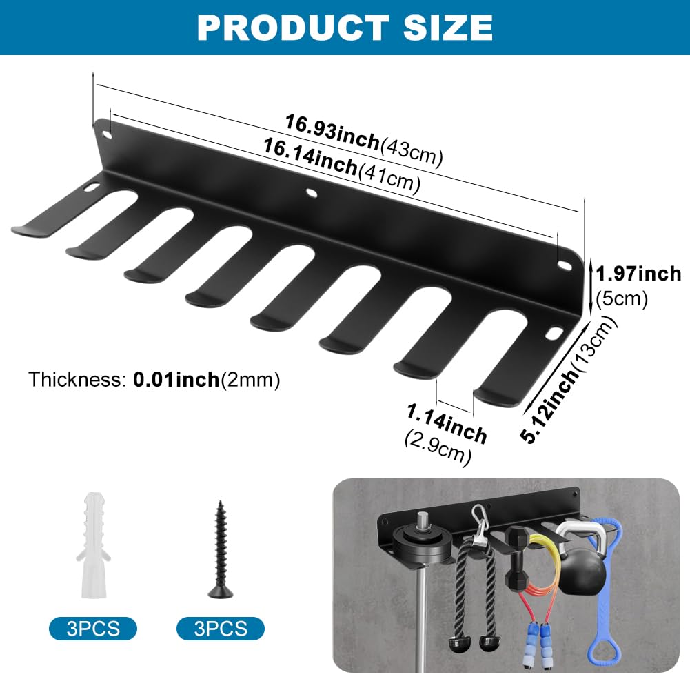 Gym Equipment Storage Rack, Resistance Bands Storage Hanger, Multi-Purpose Home Gym Rack Organizer Wall Mount for Barbells Jump Ropes Lifting Belt Gym Accessories