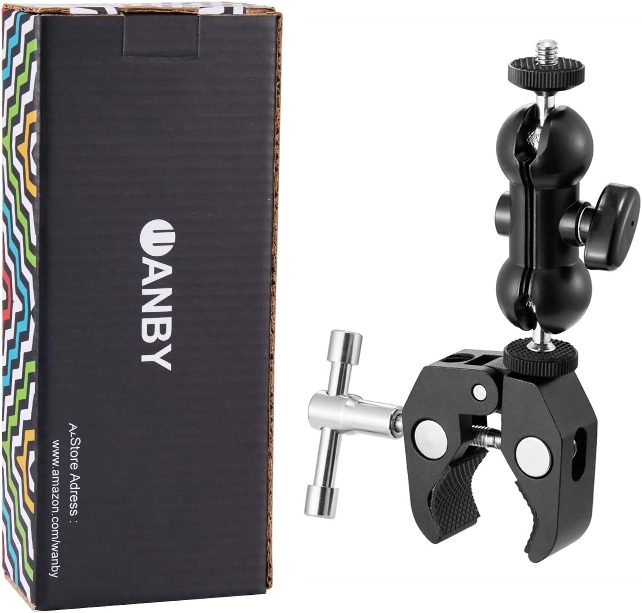 WANBY 1/4" 3/8" Double Ballhead Magic Arm Camera Clamp Mount Monitor Mount Bracket with Super Clamp with and Thread