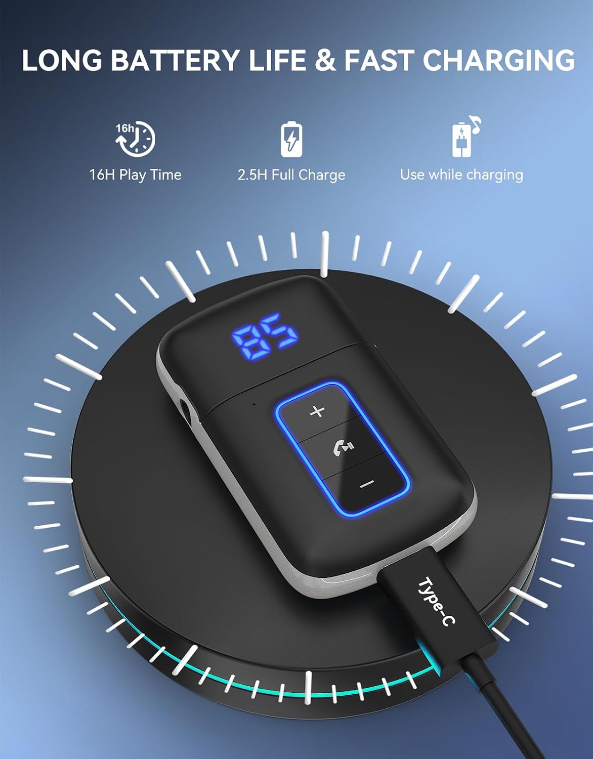 DAMAIKE 5.3 3.5mm Bluetooth Receiver for Car, [LED Screen] [Noise Cancelling] AUX Bluetooth Adapter, Wireless Audio