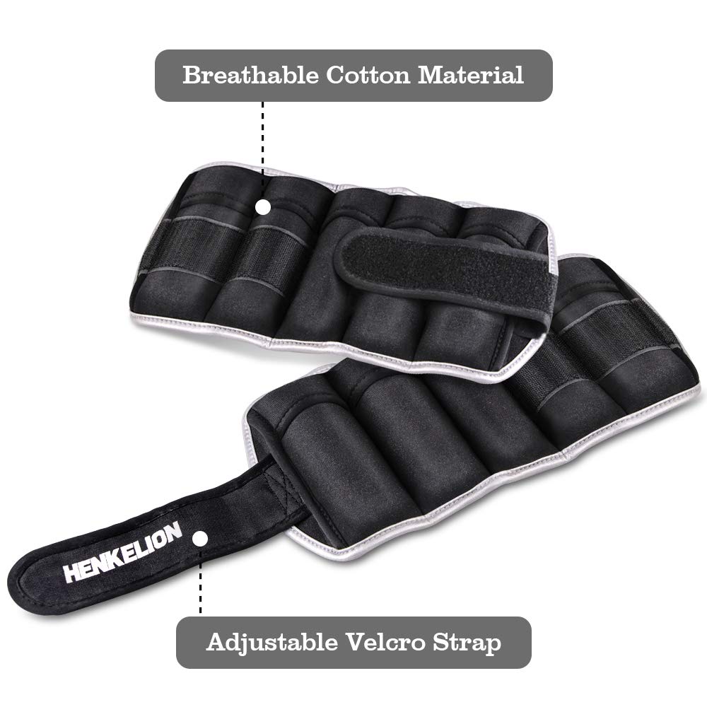 Henkelion 1 Pair 10 Lbs Adjustable Ankle Weights For Women Men Kids, Strength Training Wrist And Ankle Weights Set For Gym, Fitness Workout, Running, Lifting Exercise Leg Weights - each 5 Lbs Black