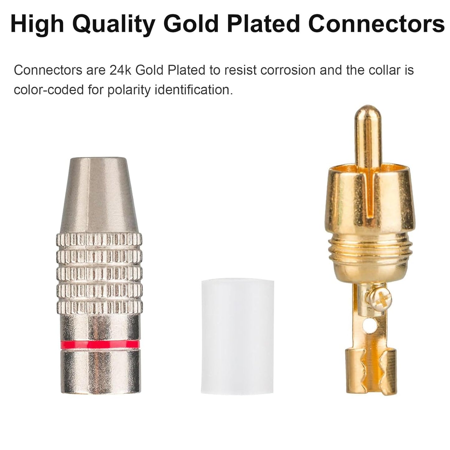Elechood 20Pack RCA Male Plug Solder, Gold Audio Video Cable Adapter Connector for Speaker Wire Wall Plate Home Theater