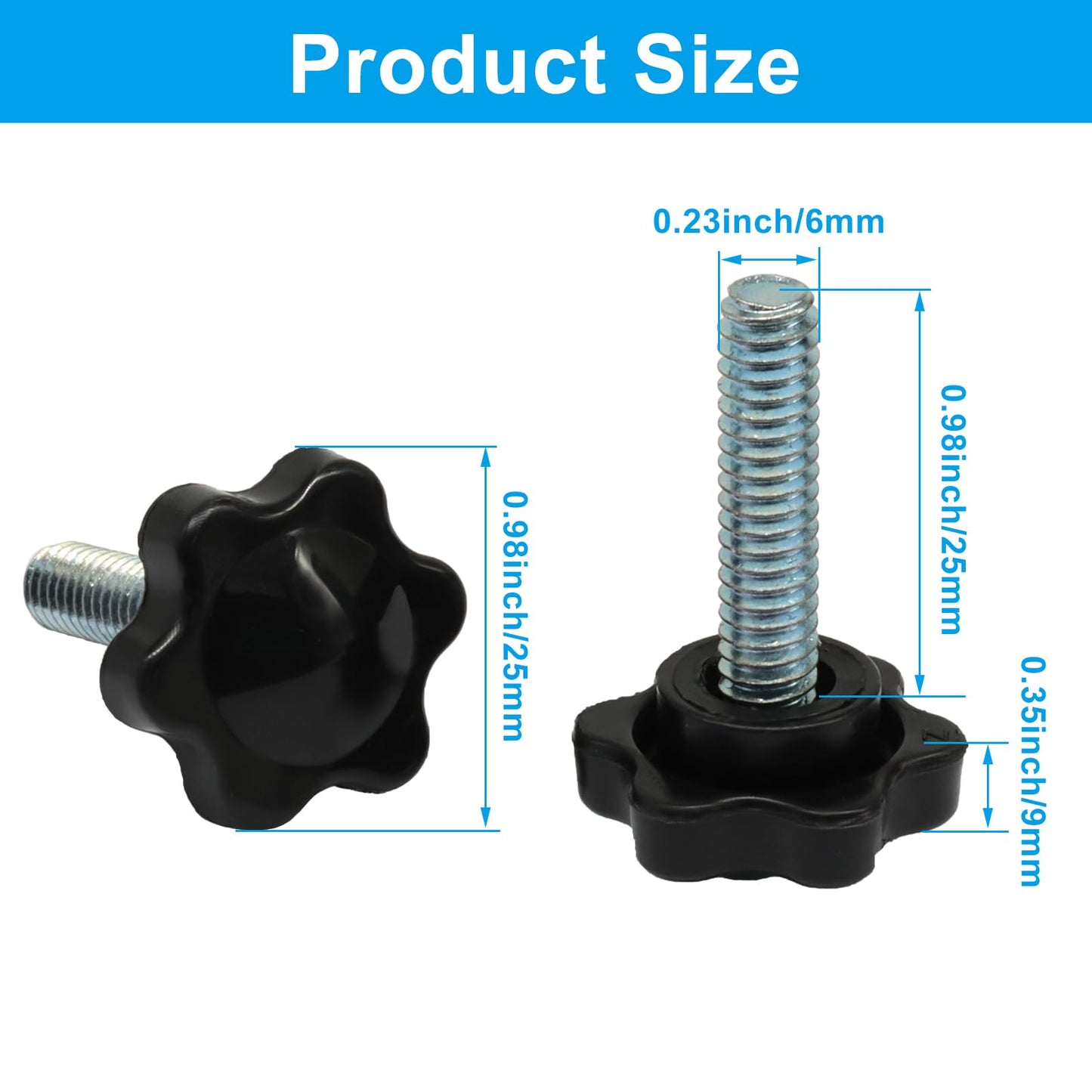 Waziaqoc 20 PCS 1/4-20 Inch Thread Knob, Plastic Star Shaped Nut, Jig Clamping Male Handle Tightening Screw Knobs for Replacing Umbrella Base, 1 Inch Length
