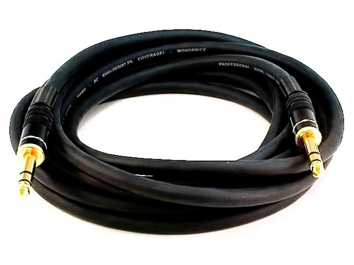 1/4-Inch 25 16AWG, Monoprice TRS Male to Male Cable - Feet - Black, Gold Plated - Premier Series